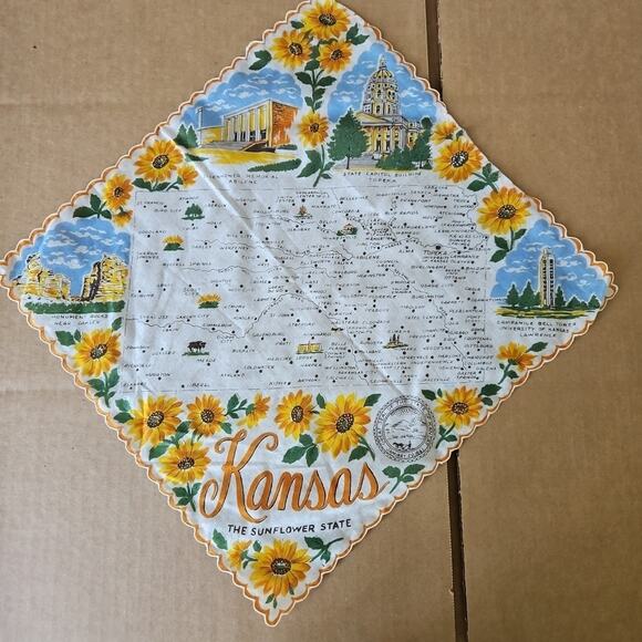 Vintage Hanky Handkerchief KENTUCKY State Capitol Map Sunflower Design Souvenir - Picture 2 of 12